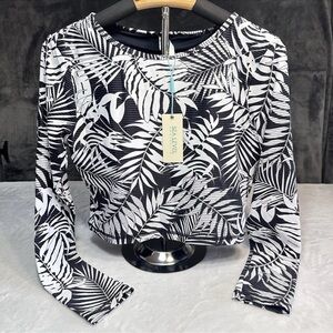 New Sea Level Rashguard Swimwear Women’s 12 Multifit Cup Black White Cropped